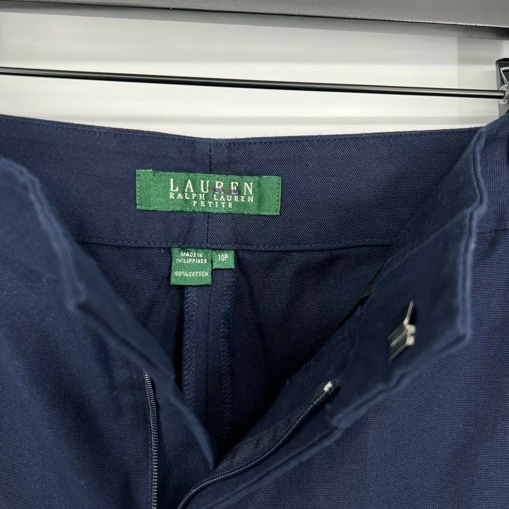 Lauren Ralph Lauren Shorts Womens 10 Petite Bermuda Navy Blue High Rise Cotton - Picture 2 of 7